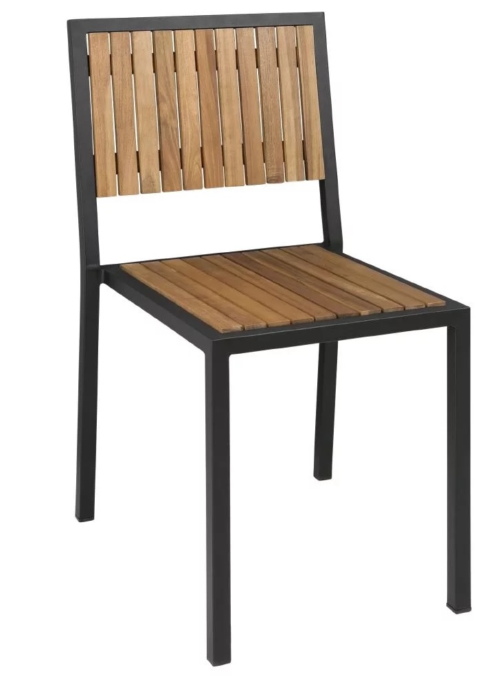 Bolero Steel & Acacia Wood Side Chair (Pack of 4)- DS150. 