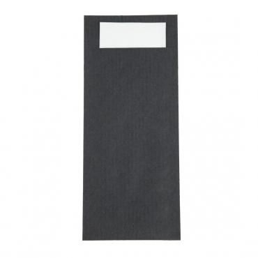 Europochette Black Cutlery Pouches with White Napkin (Pack of 500) - CK236