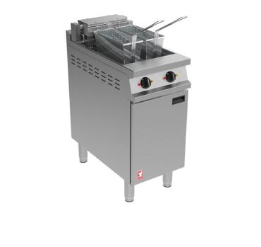 Falcon Dominator Plus E3845F Twin Pan Electric Fryer with Filtration. 