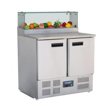 Polar GH266 G-Series 2 Door Pizza Prep Counter with Glass Sneeze Guard 256Ltr 