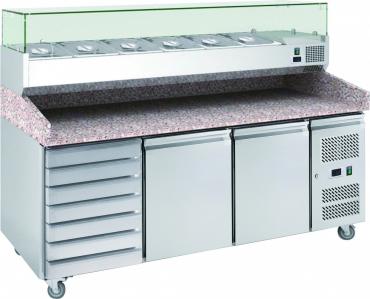 Chefsrange PP3D+ Pizza Prep Counter - 2 Door + 1 Bank of Drawers - Granite Worktop