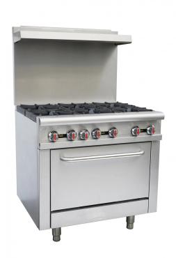 Chefsrange RGR36 6 Burner Range Oven with Backsplash and Shelf - 2/1GN Oven.